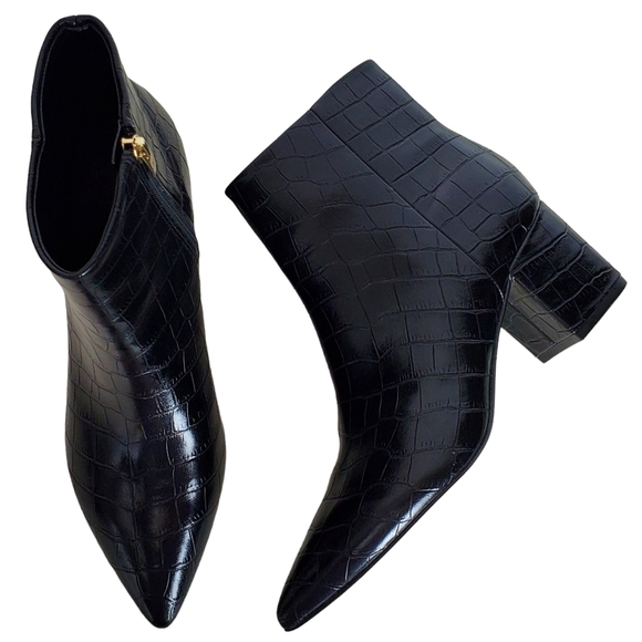 New Marc Fisher jelly faux leather embossed croc block heel ankle boots black - Picture 5 of 16